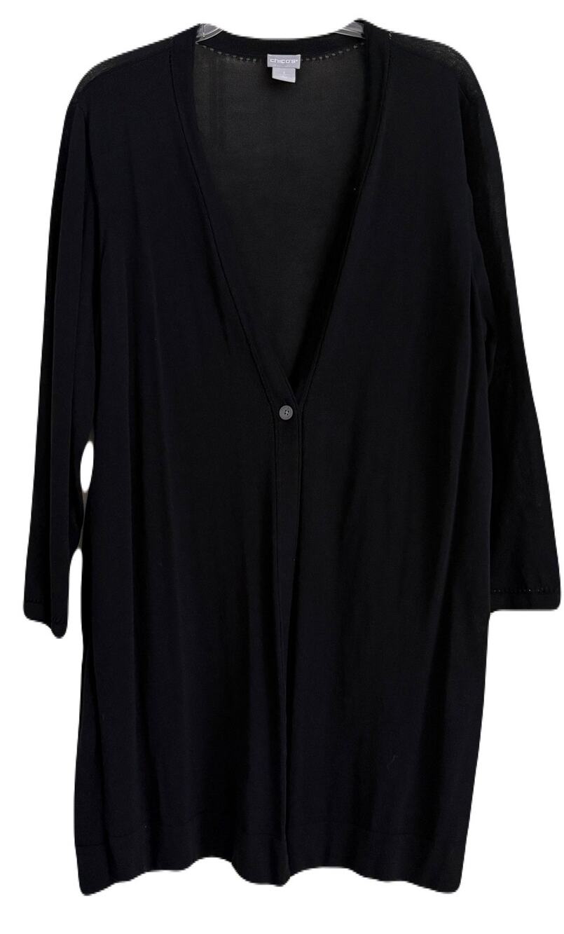 Chico's Lightweight Cotton Blend Cardigan Sweater - Black - Sz XL